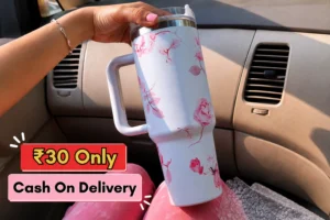 Aesthetic Rose Print Tumbler with Lid & Handle